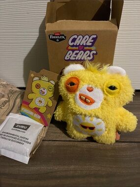 Fuggler Care Bears Yellow Funshine Bear Plush keyring with Orange & White Detail